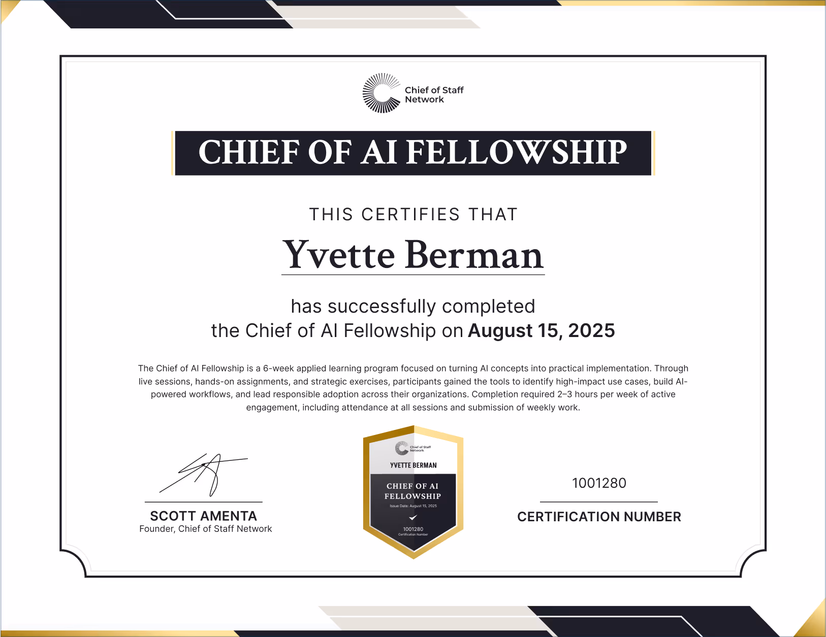 Chief of AI Fellowship (Yvette Berman)