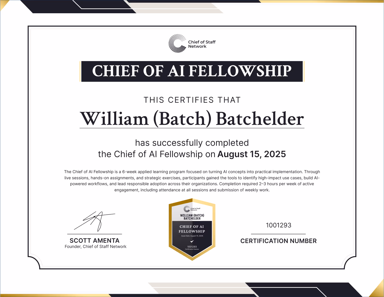 Chief of AI Fellowship (William (Batch) Batchelder)