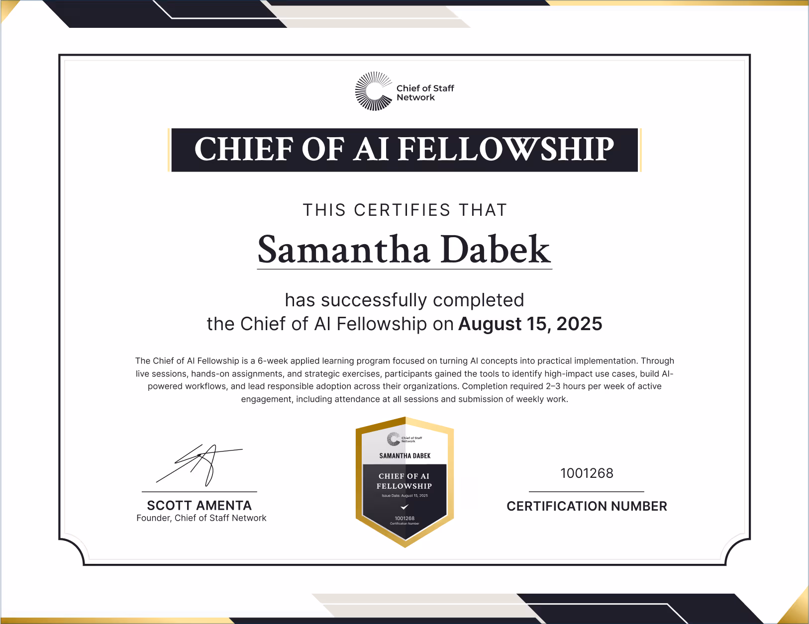 Chief of AI Fellowship (Samantha Dabek)