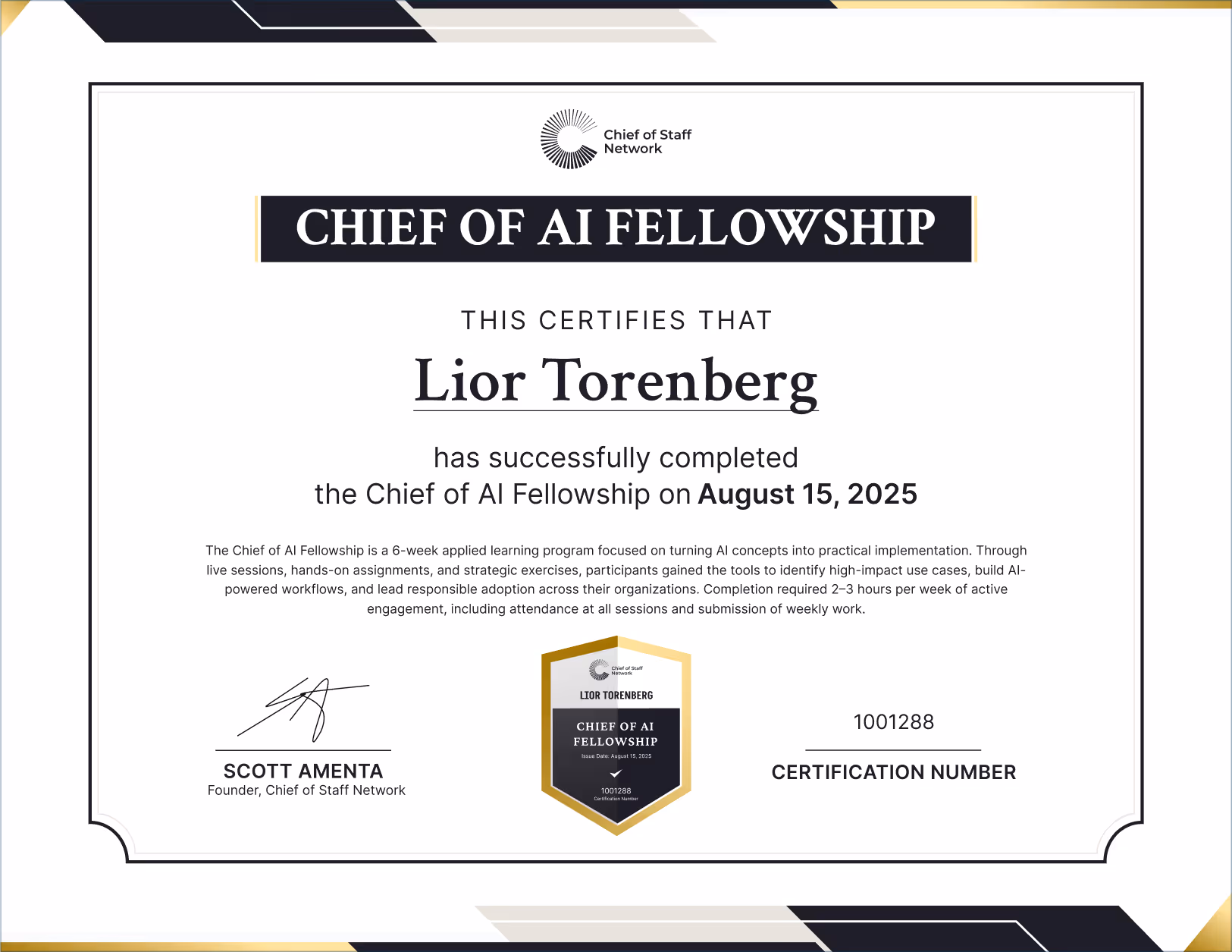 Chief of AI Fellowship (Lior Torenberg)