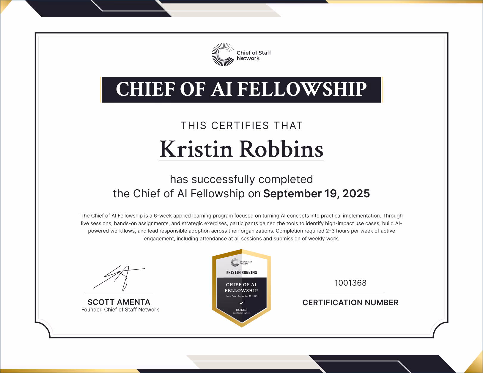 Chief of AI Fellowship (Kristin Robbins)