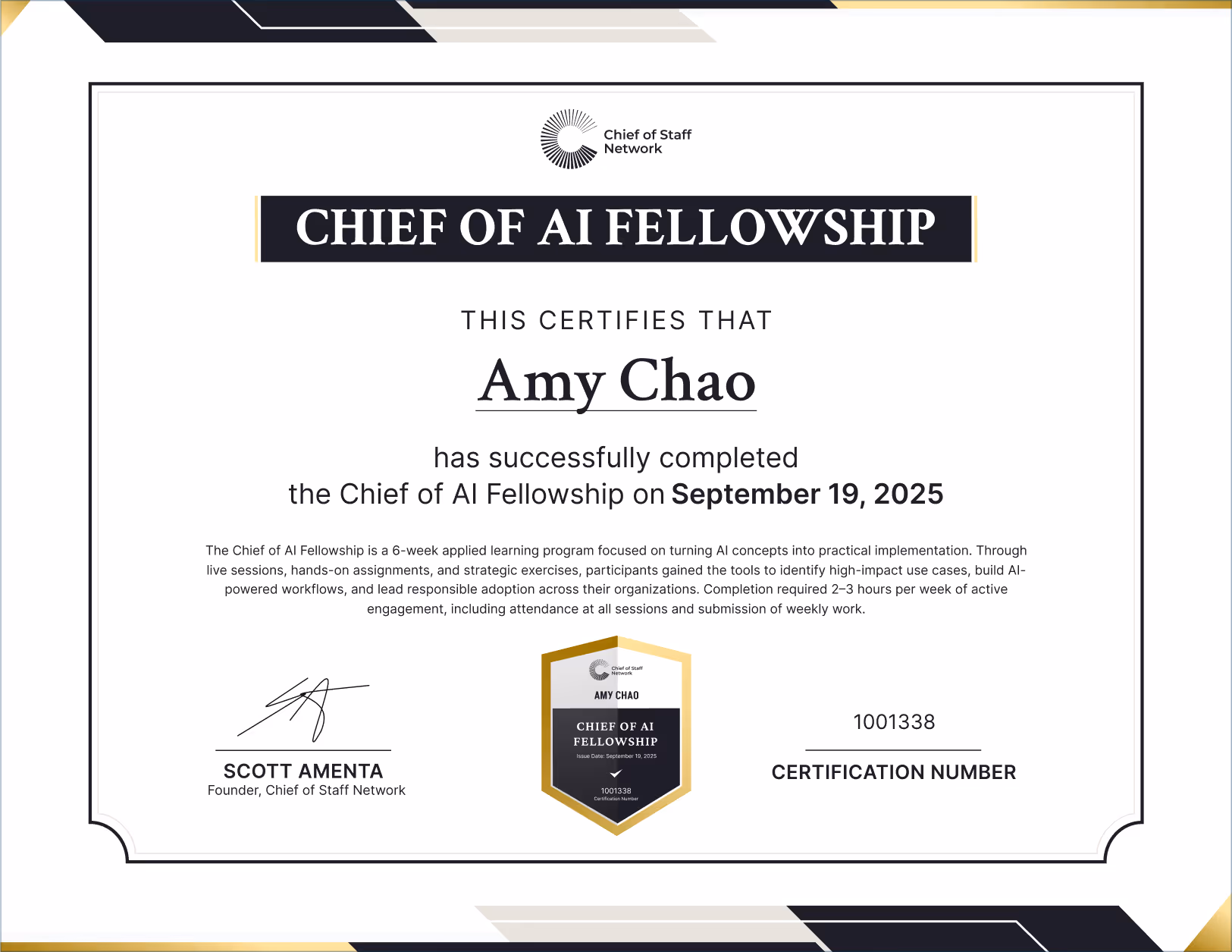 Chief of AI Fellowship (Amy Chao)
