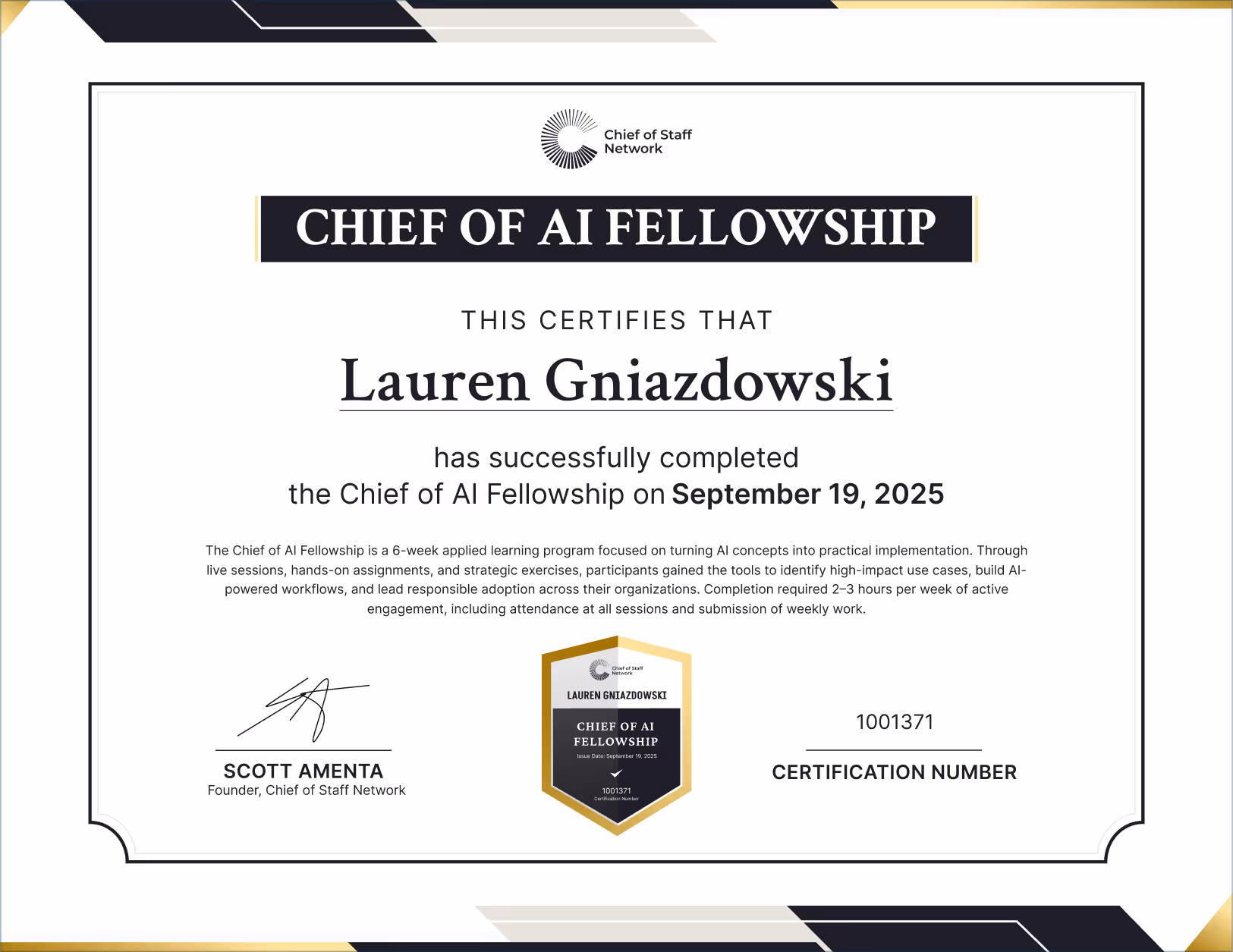 Chief of AI Fellowship (Lauren Gniazdowski)