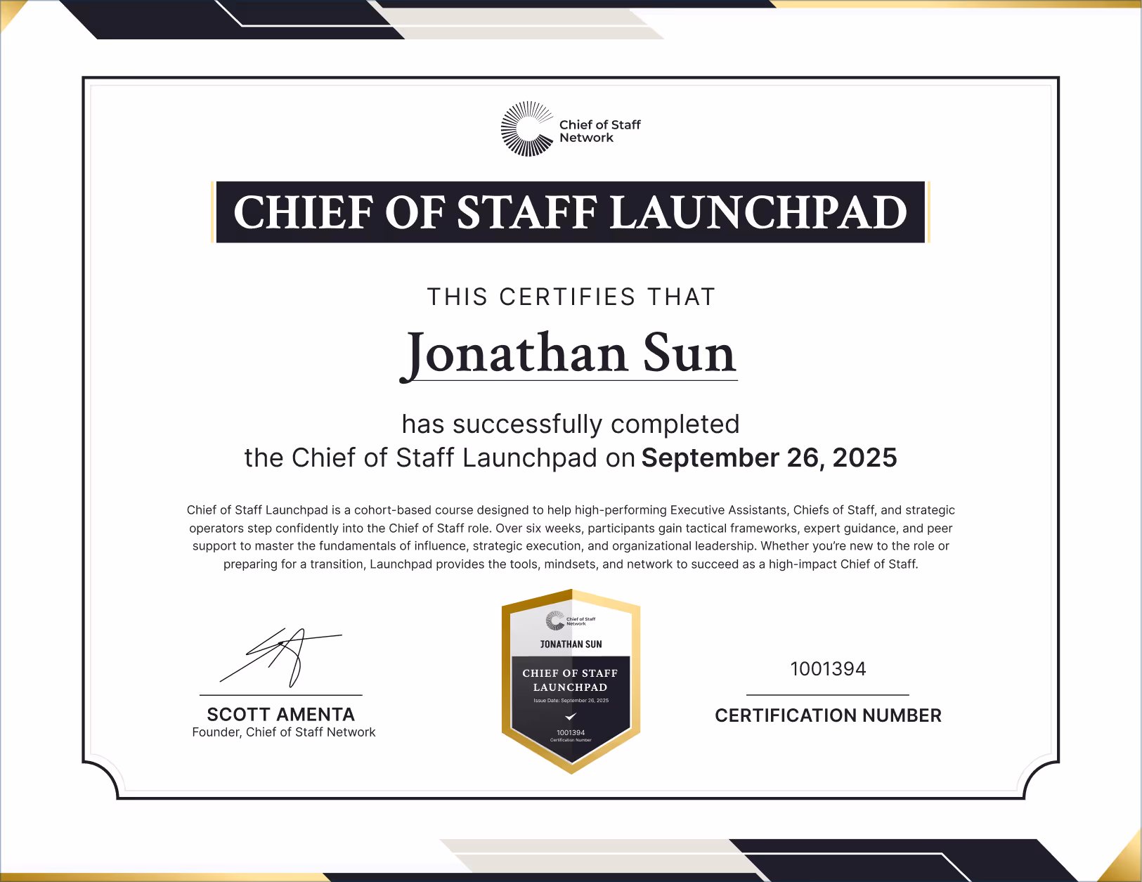 Chief of Staff Launchpad (Jonathan Sun)