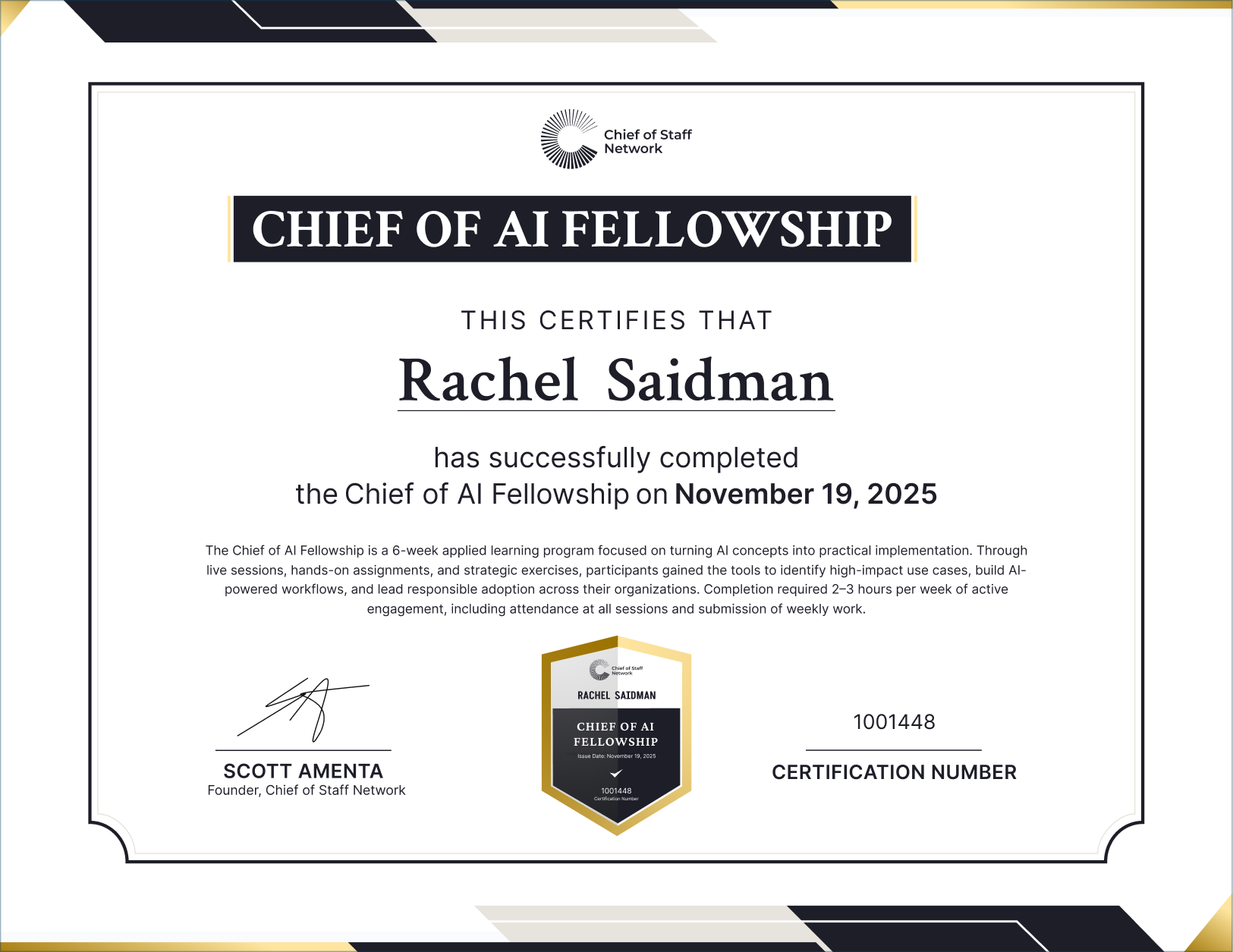 Chief of AI Fellowship (Rachel  Saidman)