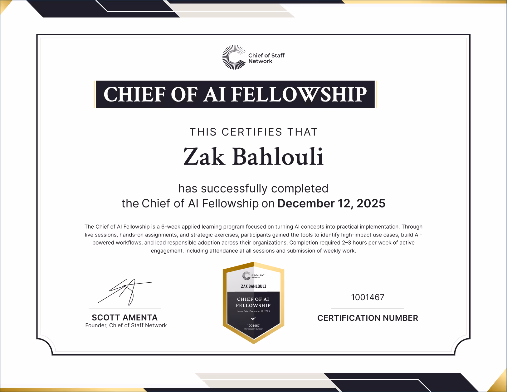 Chief of AI Fellowship (Zak Bahlouli)