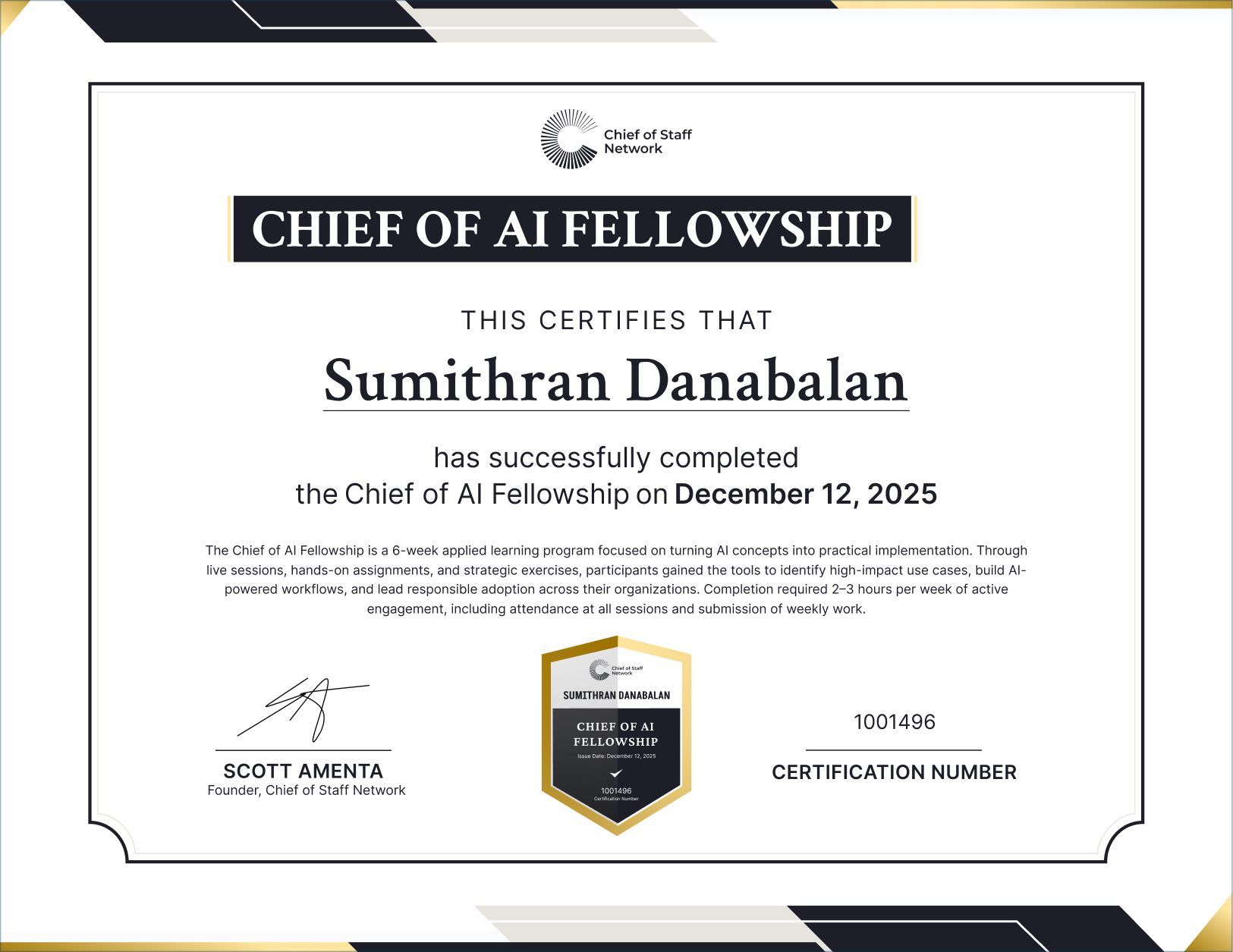 Chief of AI Fellowship (Sumithran Danabalan)