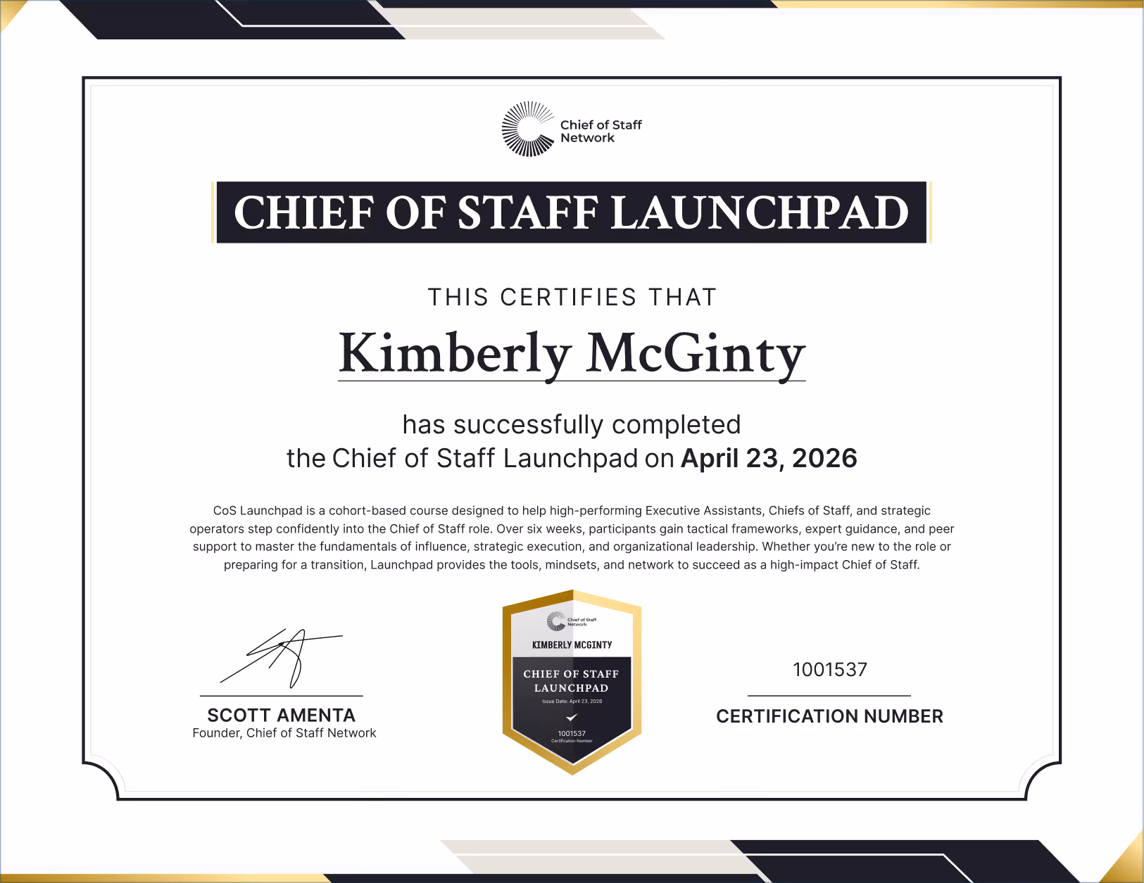 Chief of Staff Launchpad (Kimberly McGinty)