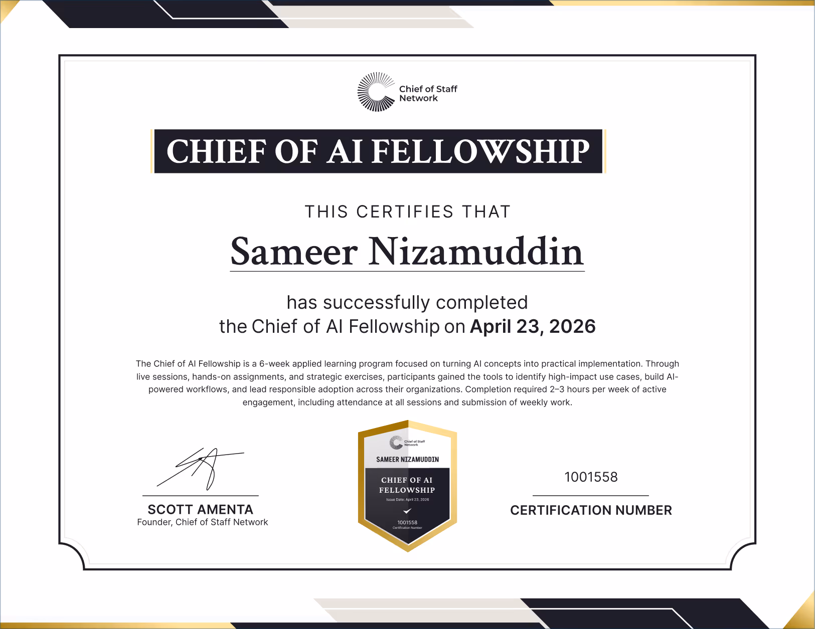 Chief of AI Fellowship (Sameer Nizamuddin)