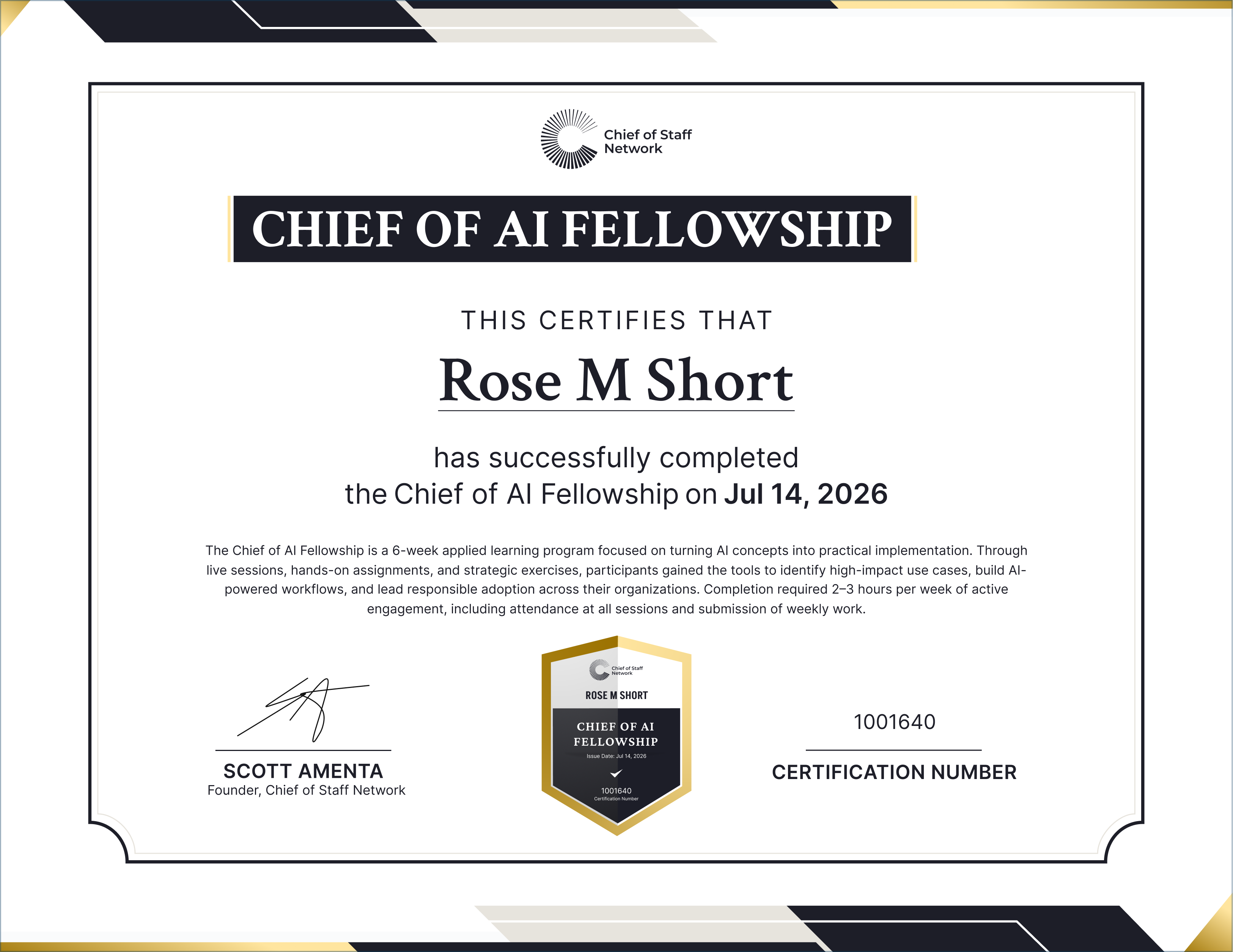 Chief of AI Fellowship (Rose M Short)