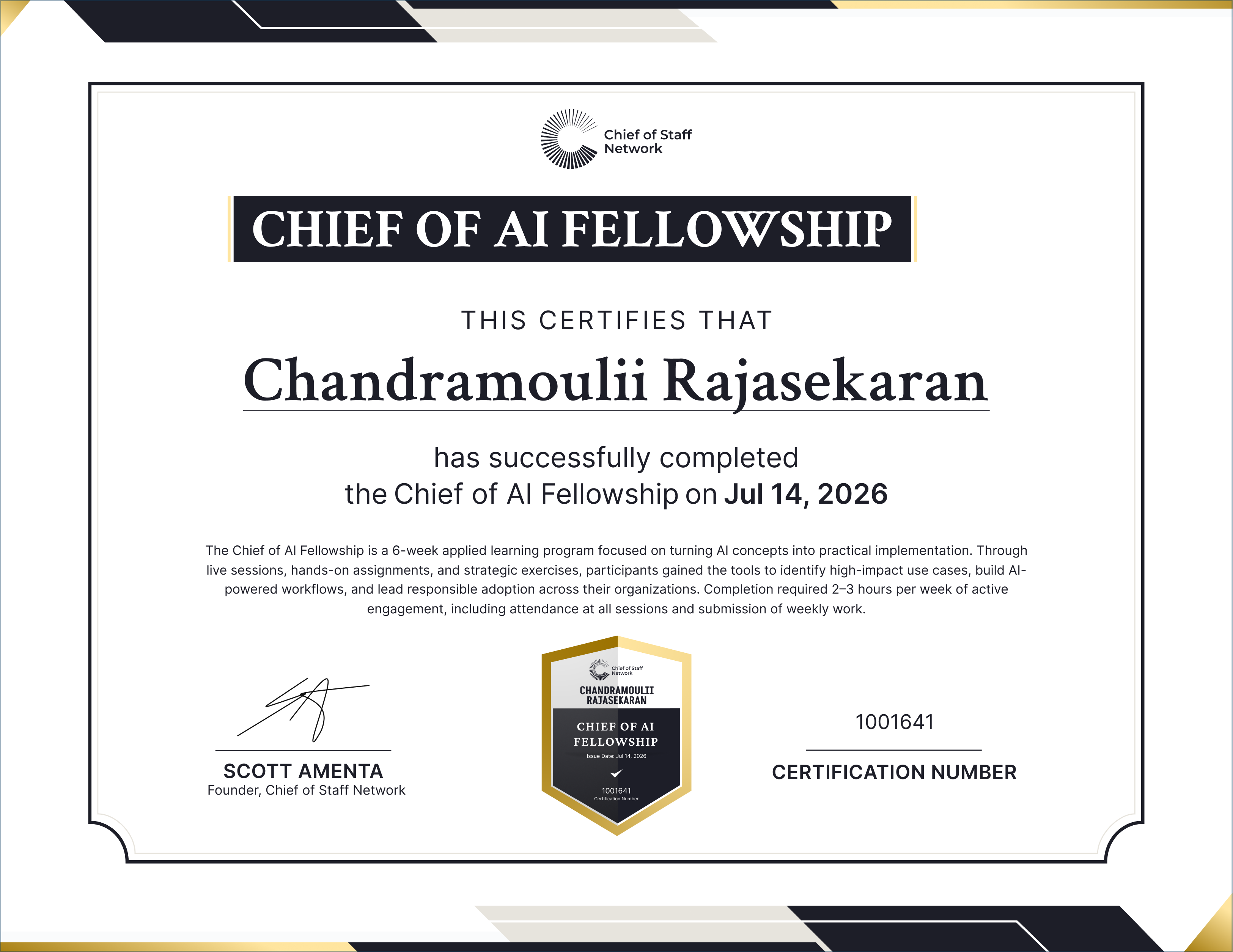 Chief of AI Fellowship (Chandramoulii Rajasekaran)