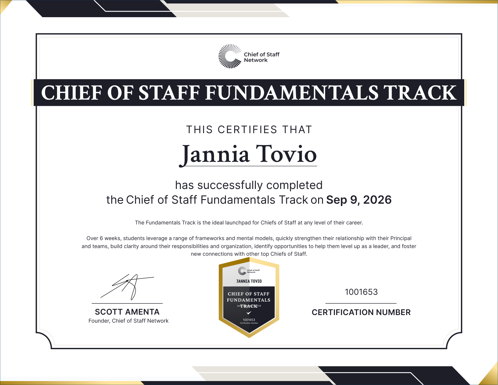 Chief of Staff Fundamentals Track (Jannia Tovio)