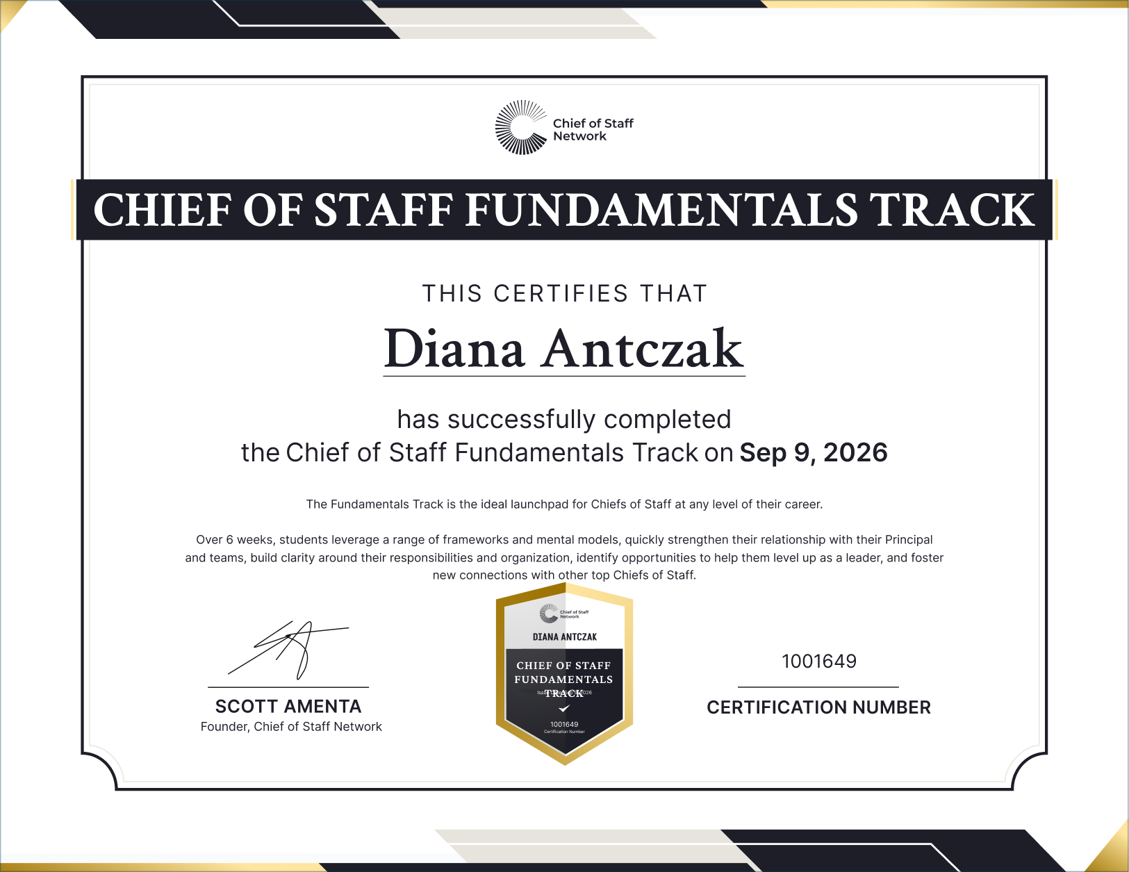 Chief of Staff Fundamentals Track (Diana Antczak)
