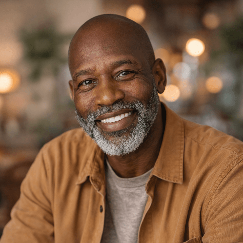 man smiling at camera in a closeup shot