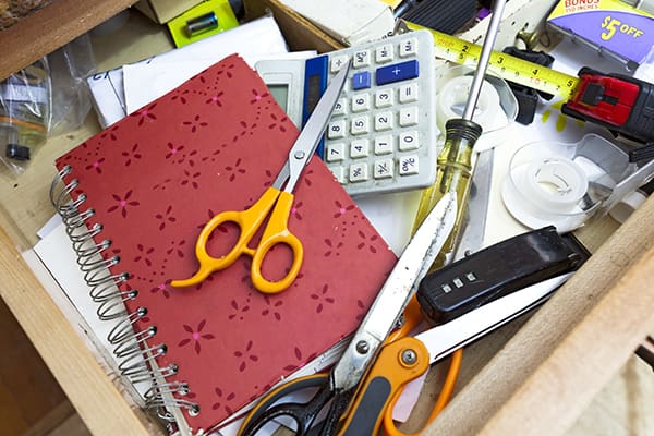 drawer full of jumbled items