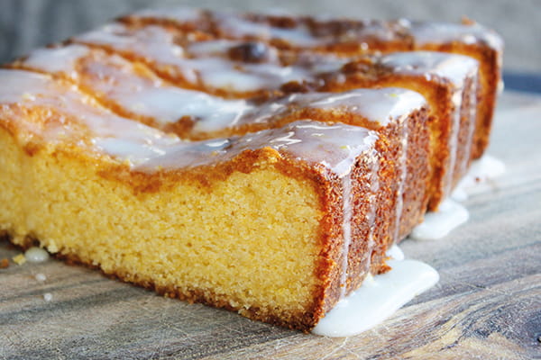 Polenta lemon loaf with icing