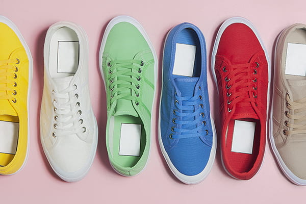 Row of colourful sneakers