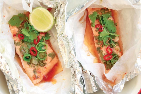 Sweet chilli and lime salmon parcels