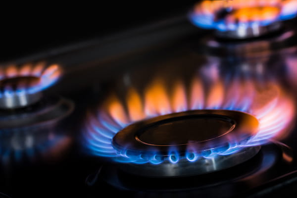 Blue and orange gas hob flame