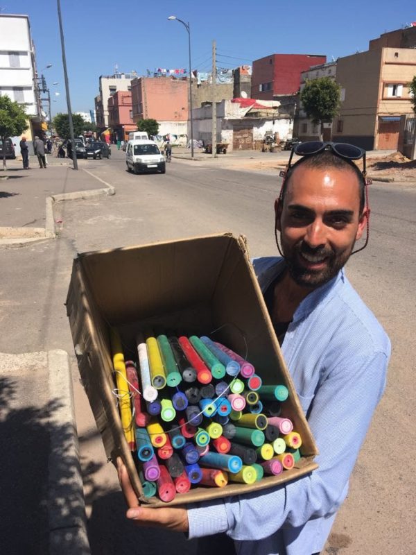 man holding a box with beams