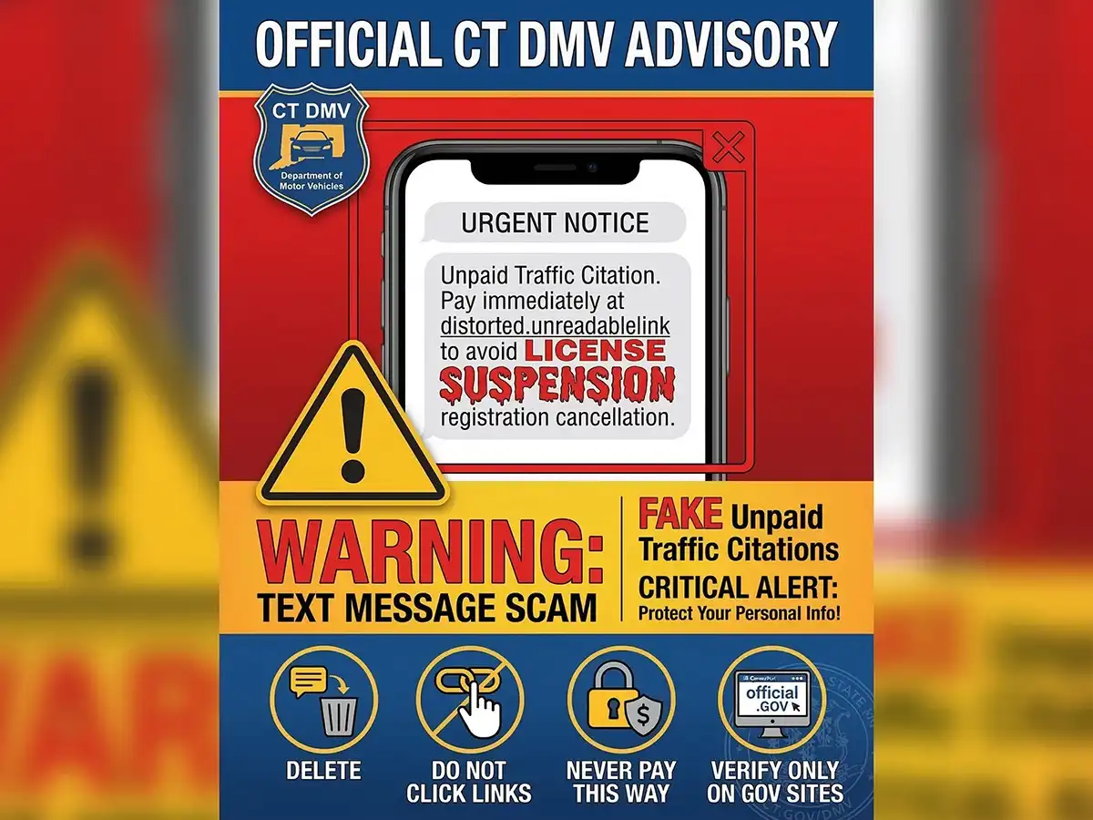 Connecticut DMV Warns of  Text Message Scam Alleging Unpaid Traffic Citations