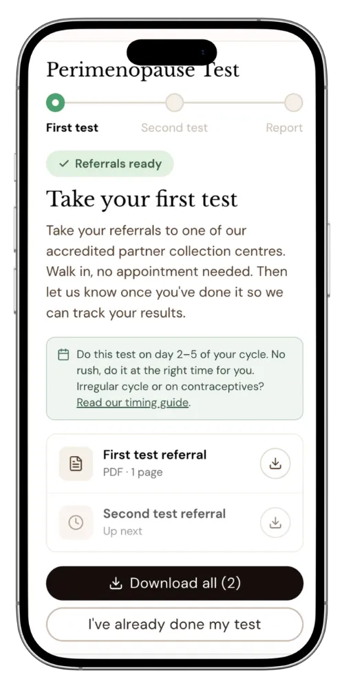 Vively app guiding a client through a test referral