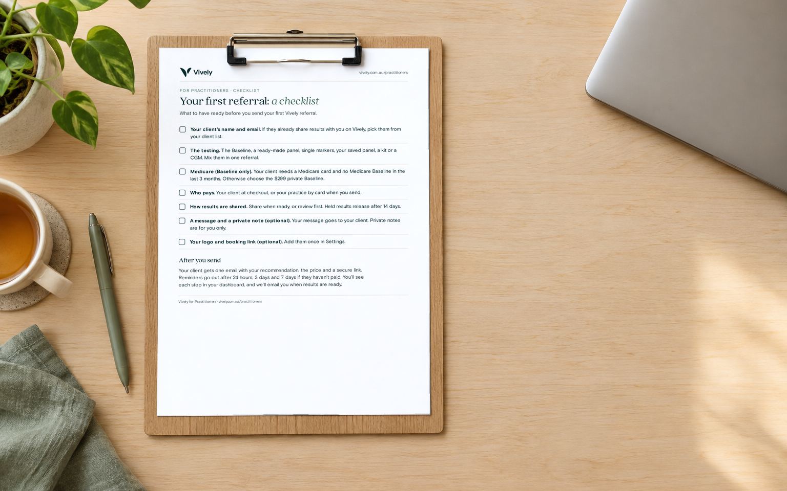 The first referral checklist on a clipboard