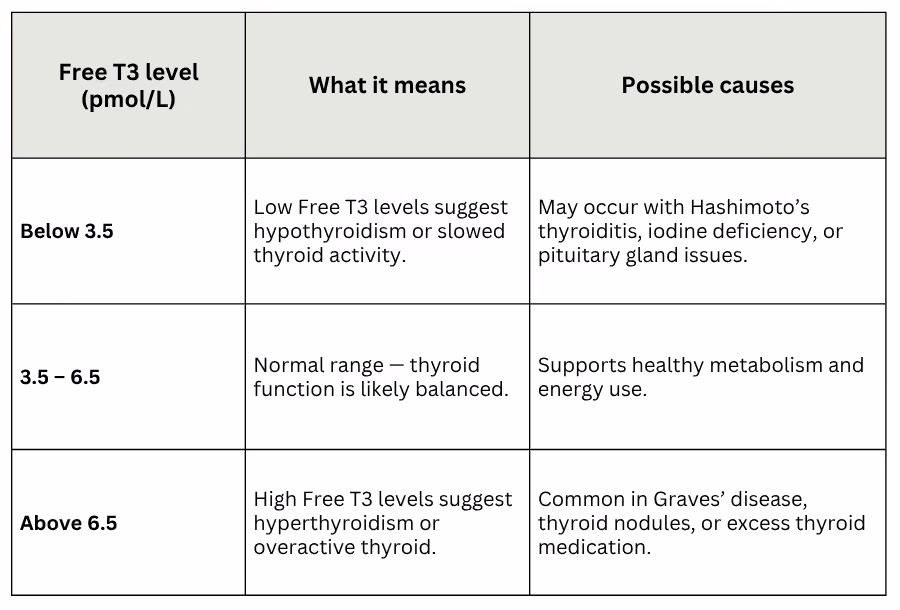 Free Triiodothyronine (T3) blood test results Australia