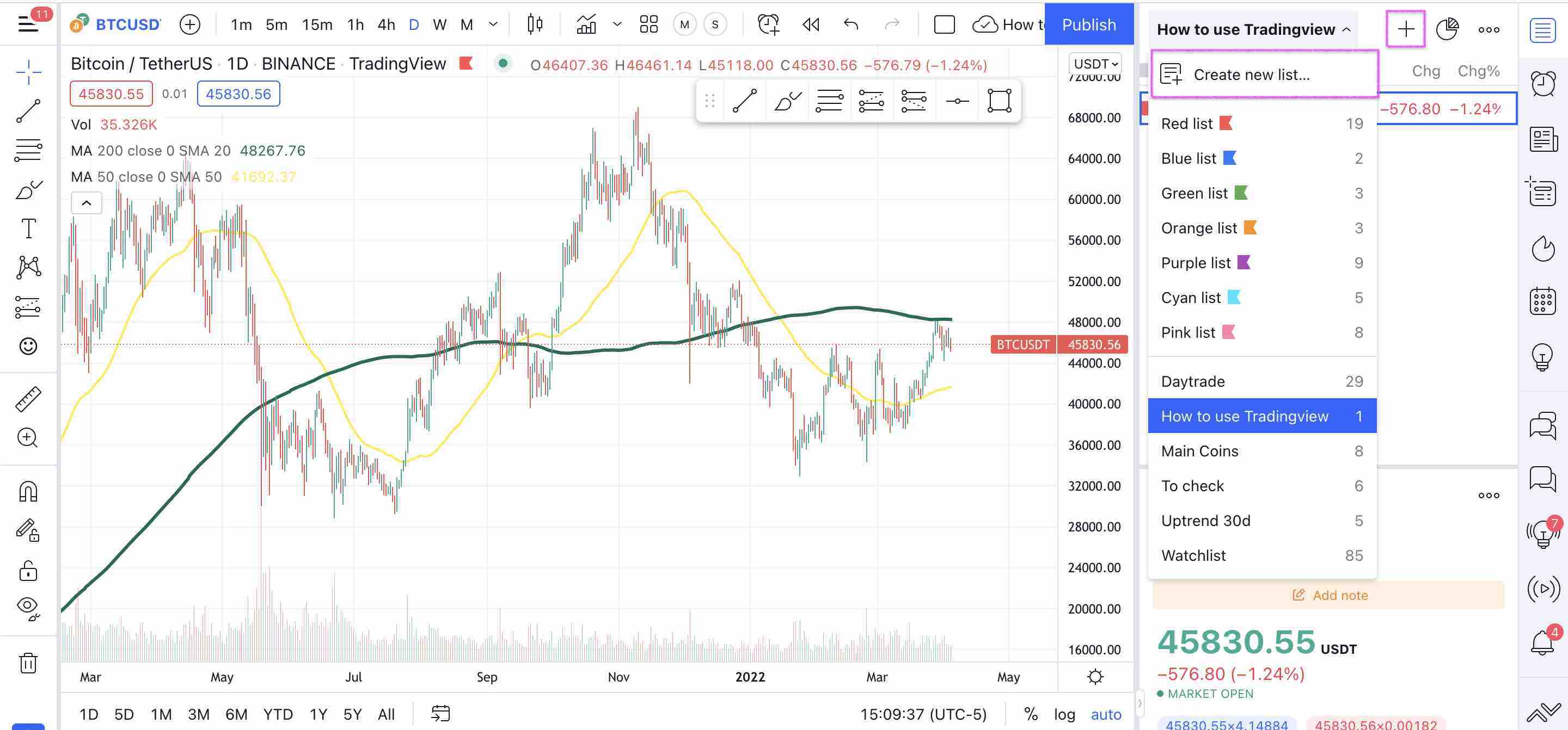 Creating a watchlist in Tradingview