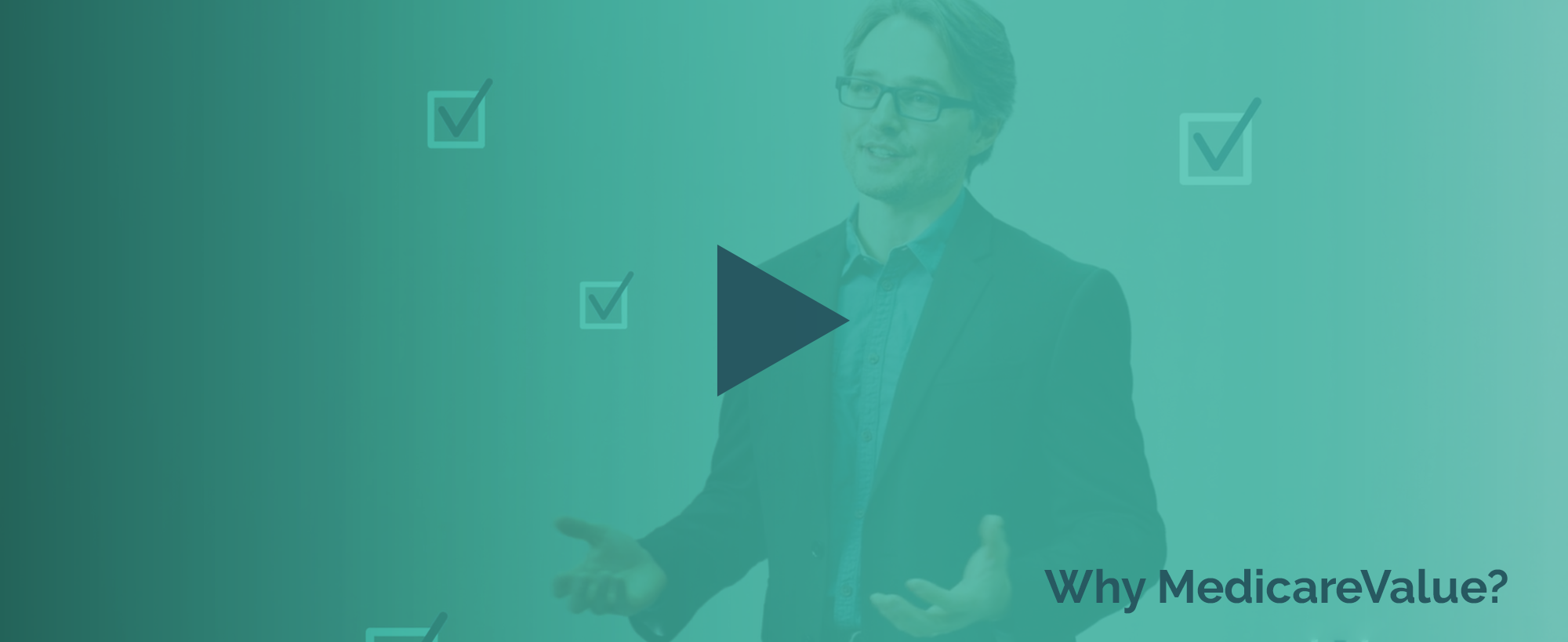 Businessman with play button indicating a video.