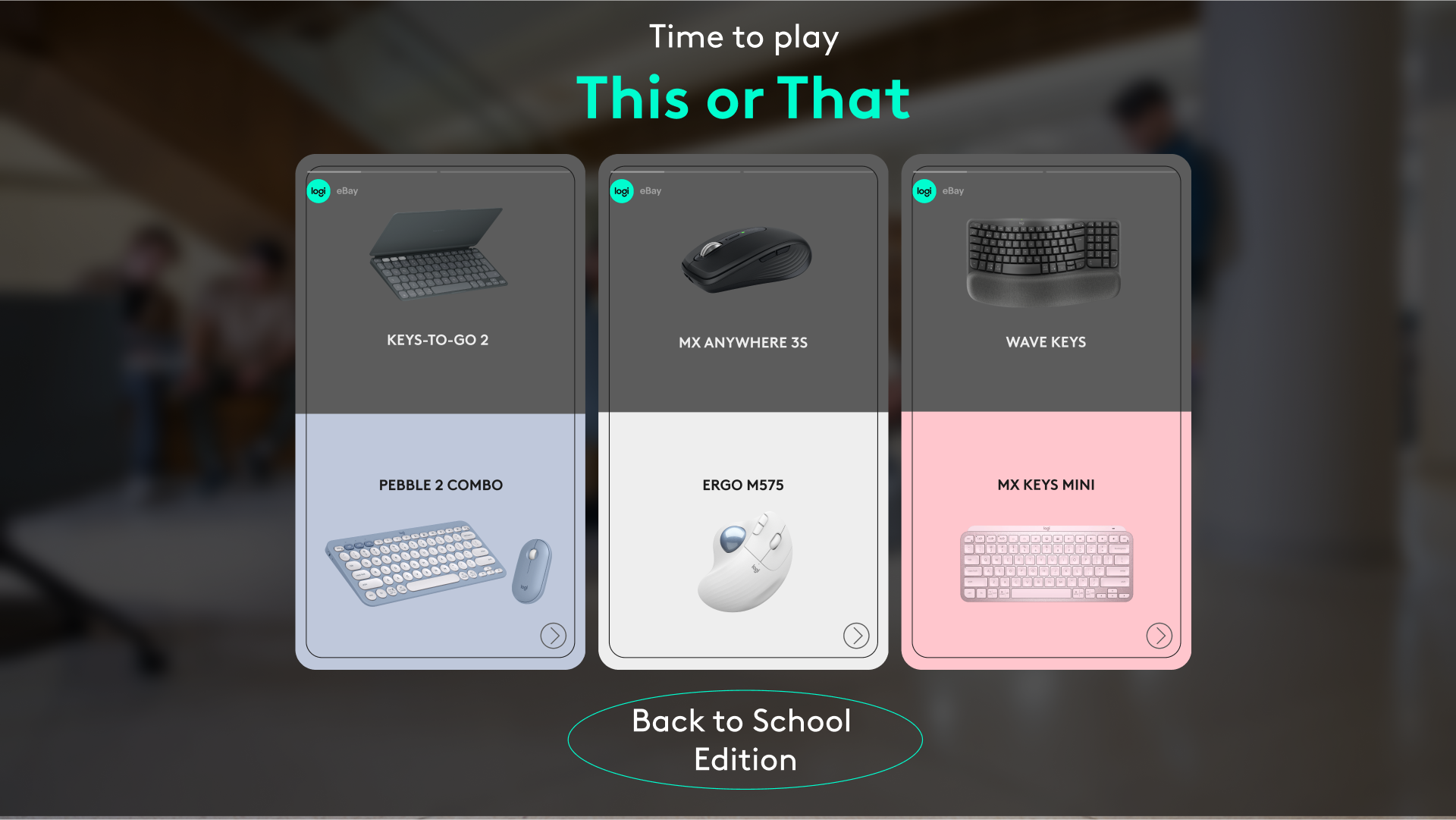 Logitech mood board content celebrating creativity across education and professional settings