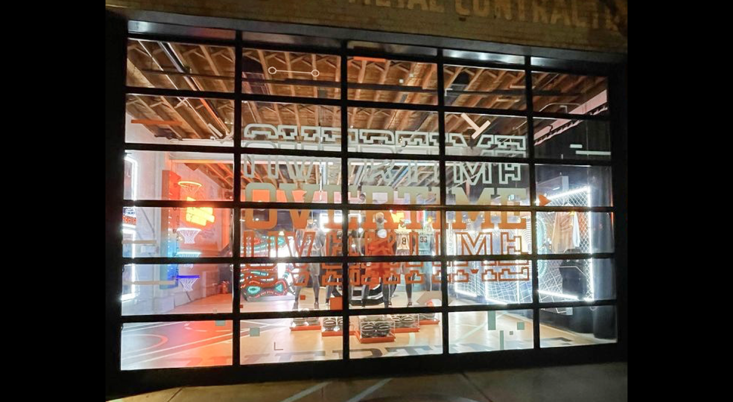 Overtime Elite SoHo pop-up signage blending technology, futurism and basketball culture