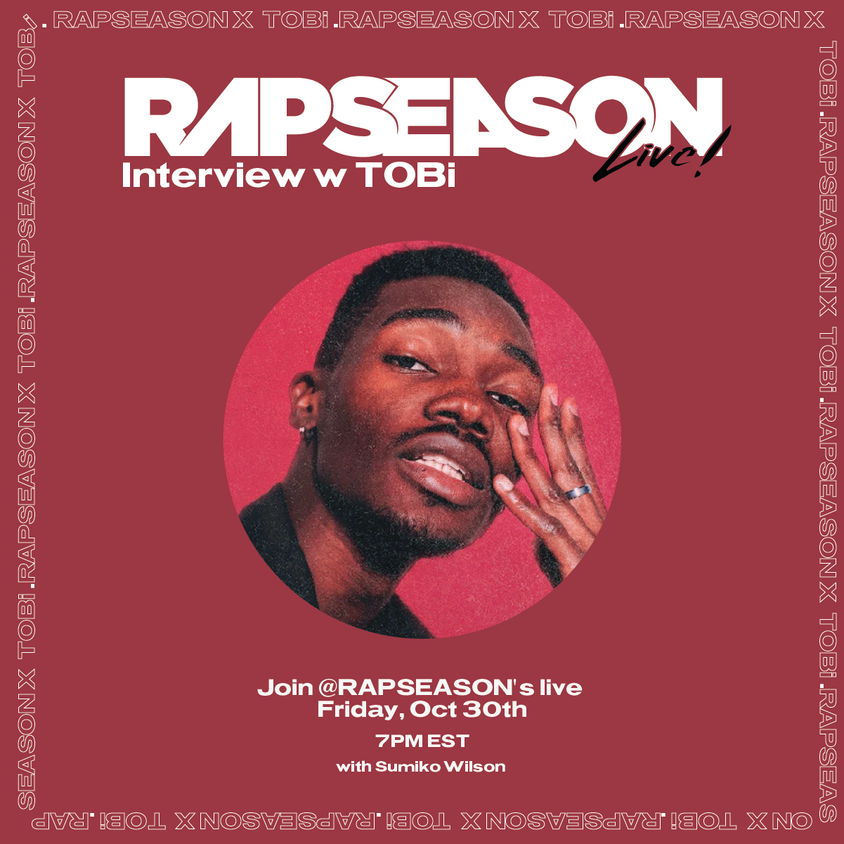 RAPSEASON live show graphic featuring artist TOBi with vinyl-inspired theme
