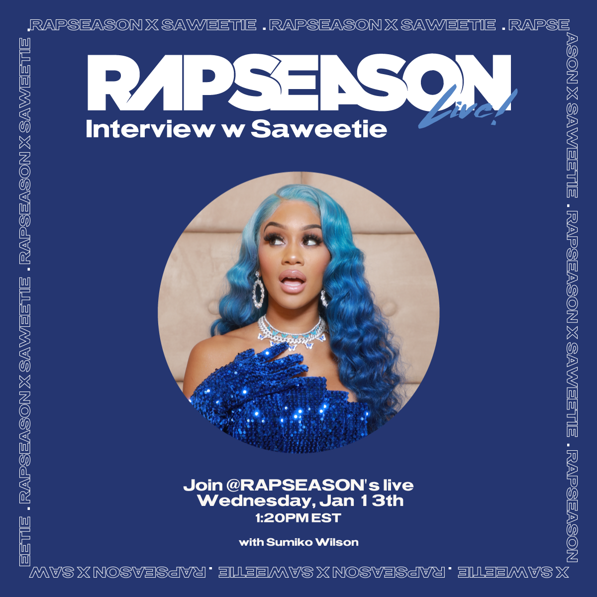 RAPSEASON live event visual featuring Saweetie in the vinyl-inspired design system