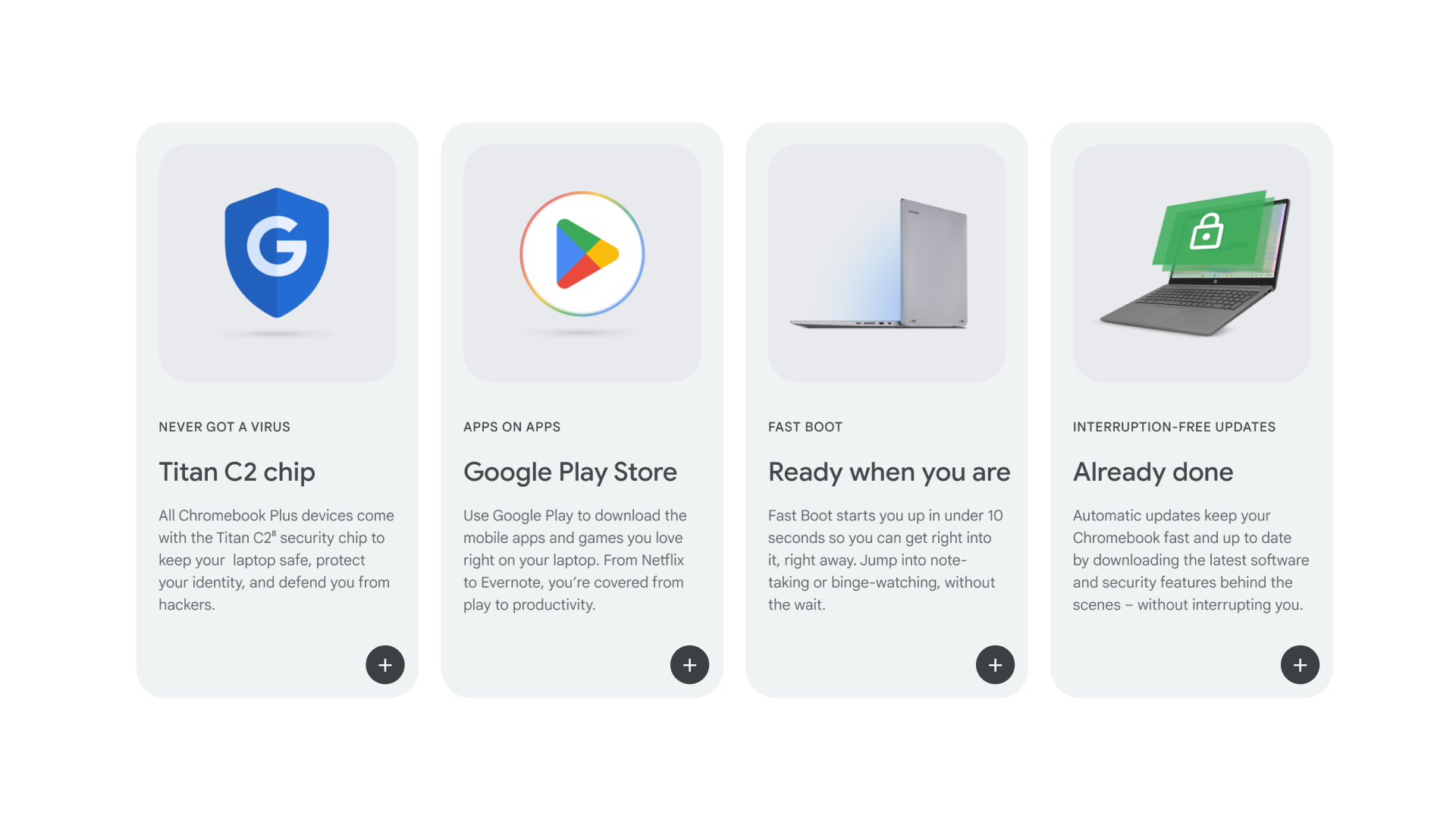 Chromebook Plus pill-shaped design element reinforcing the theme of more
