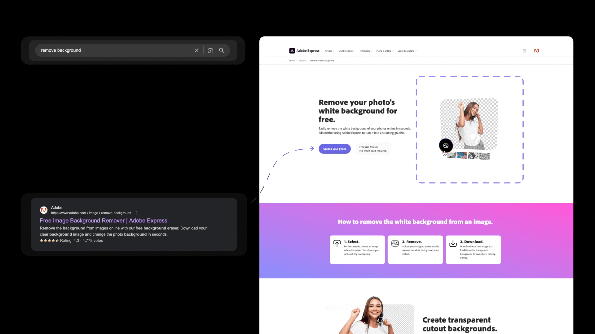 Animated Adobe Express quick action bringing a product feature to life