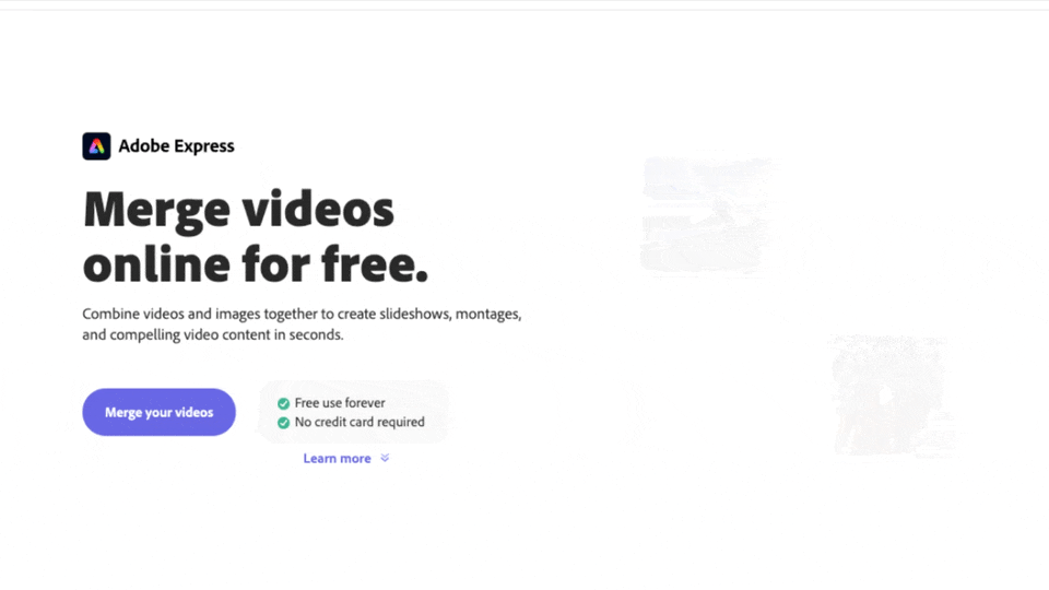 Animated Adobe Express merge feature illustrating intuitive editing tools