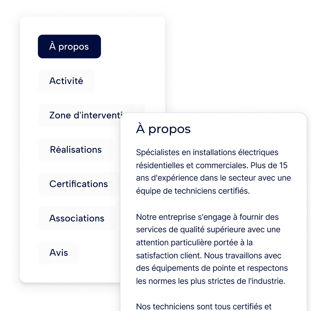 Fiche partenaire AddWorking complète : ÉlectroPro Services avec infos légales, réalisations et activités.