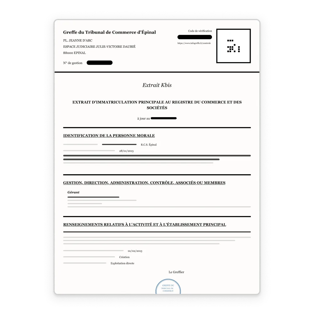 Extrait Kbis d'immatriculation au Registre du Commerce : pièce légale obligatoire sous-traitant.