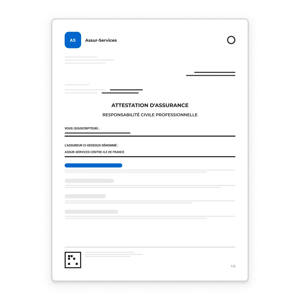 Attestation d'assurance responsabilité civile professionnelle : document de conformité partenaire.