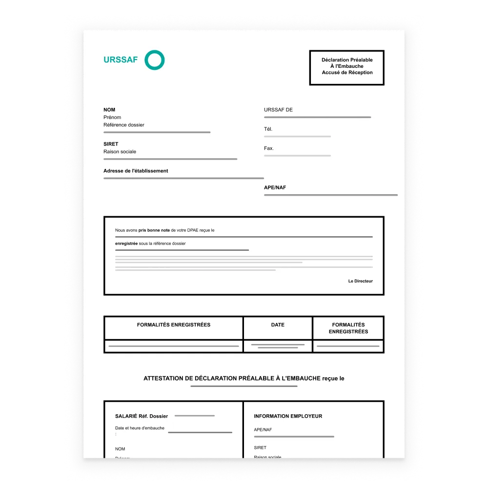 DPAE - Déclaration Préalable À l'Embauche URSSAF : document légal obligatoire sous-traitant BTP.