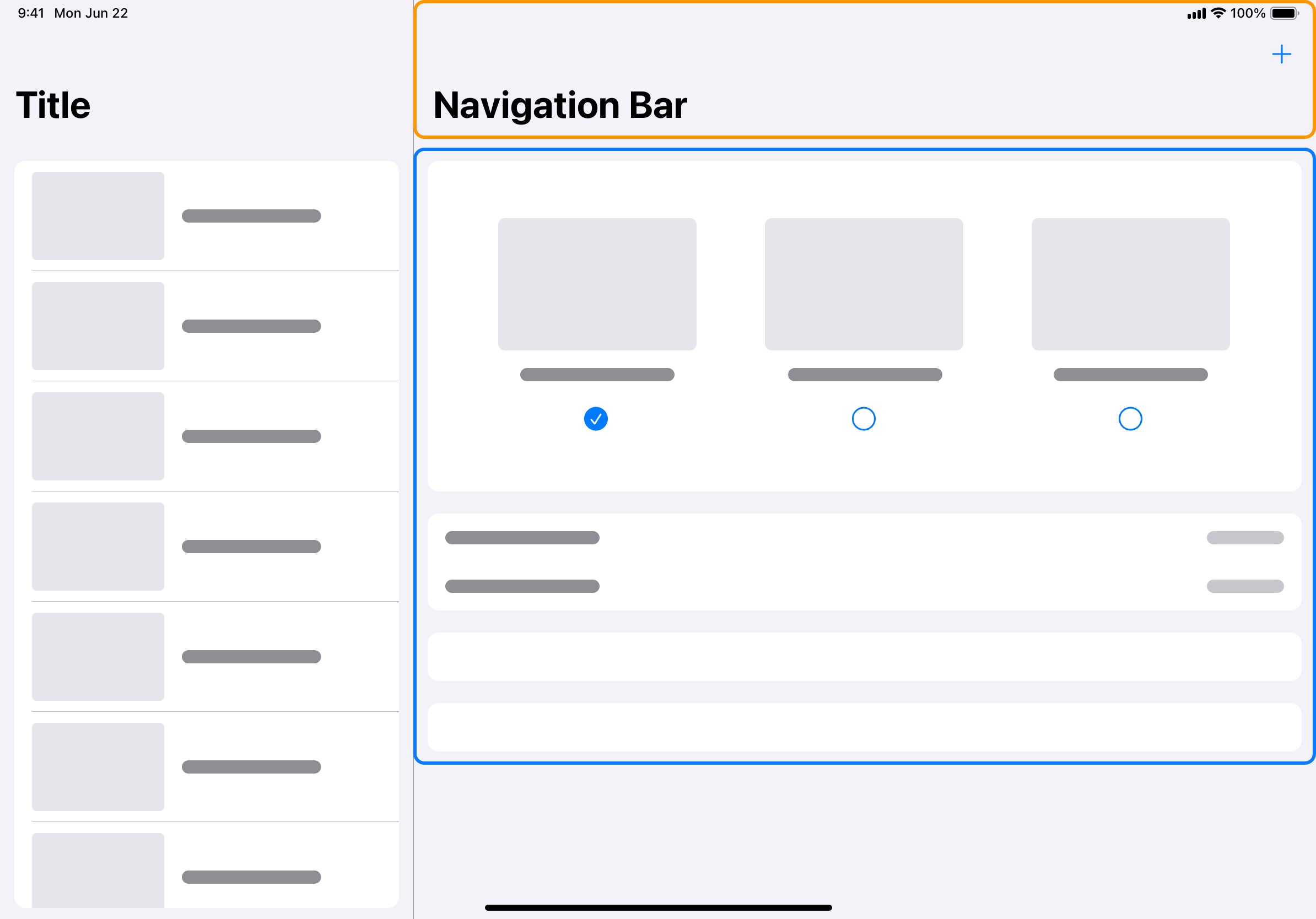 A typical structure of a configuration page on an iPad, consisting of a UI component demo configuration options.