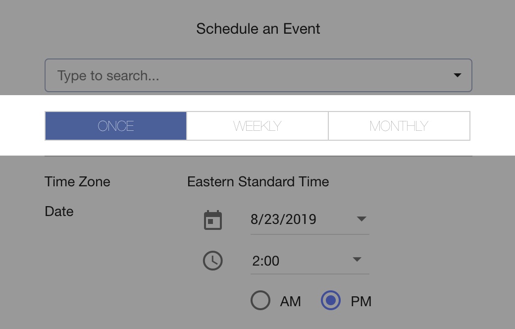 Frequency selector highlighted in the legacy event scheduler.