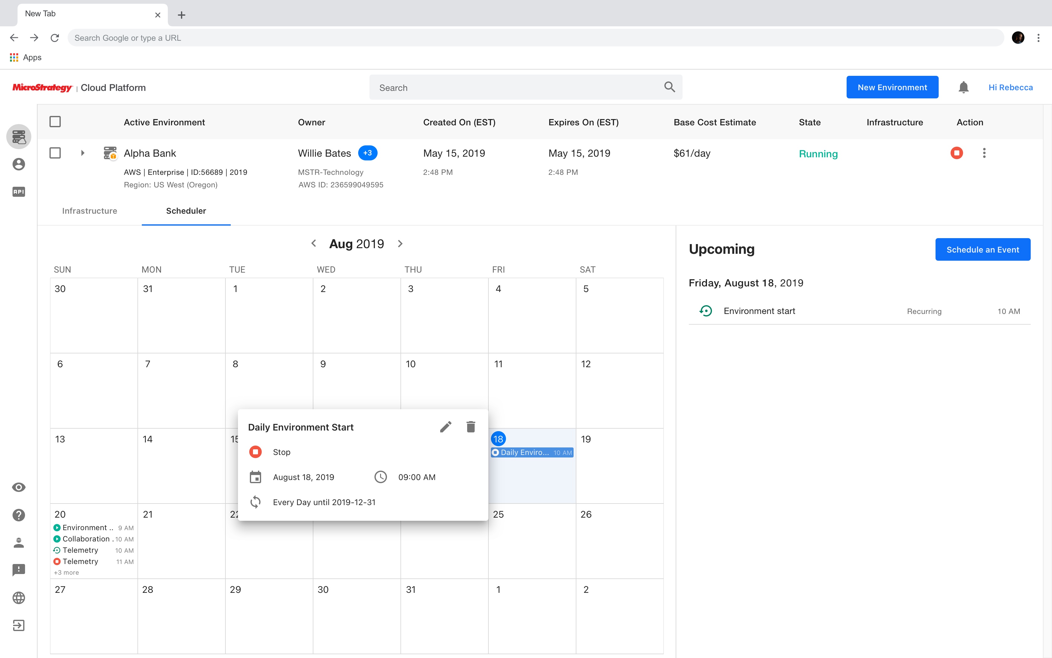 An information popover trigged by clicking an event in the calendar in the new Event Scheduler