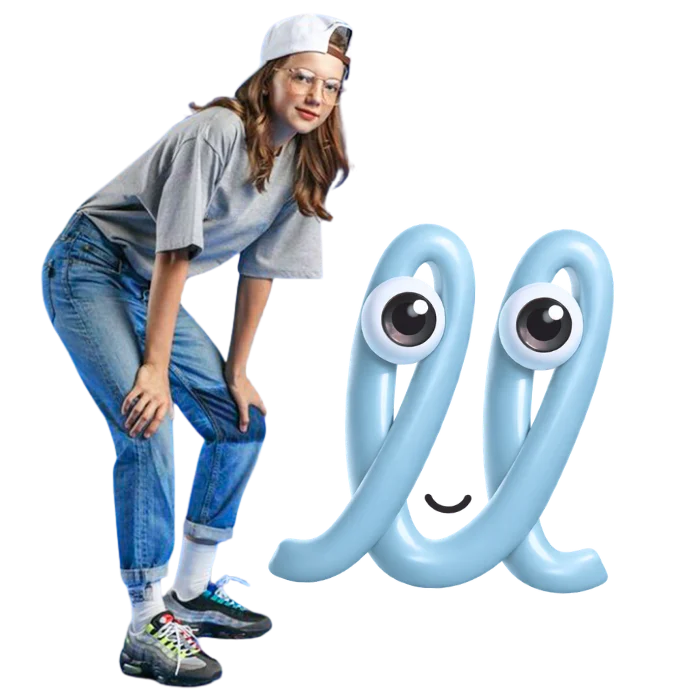 A student in a ball cap next to Loop, Parallel's character