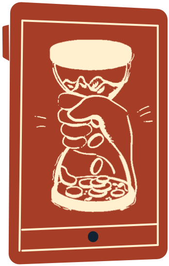 Own your time and ideas. Hand holds hour glass.