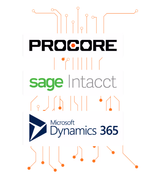 Procure, Sage Intacct, Microsoft Dynamics 365 logos 