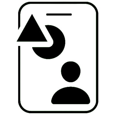 Icon of a mobile phone with multiple overlapping shapes, including a person, a circle, and a triangle.