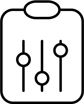 Icon of a cliboard with three vertical slide controls representing customization