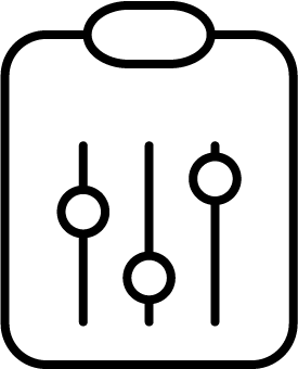 Icon of a cliboard with three vertical slide controls representing customization